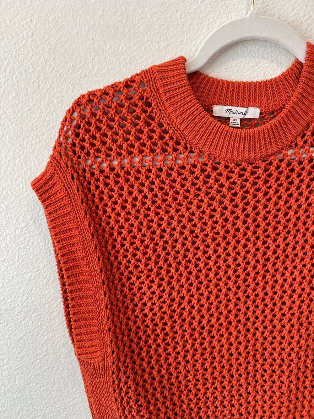 Madewell Bright Orange Open-Knit Crewneck Sweater